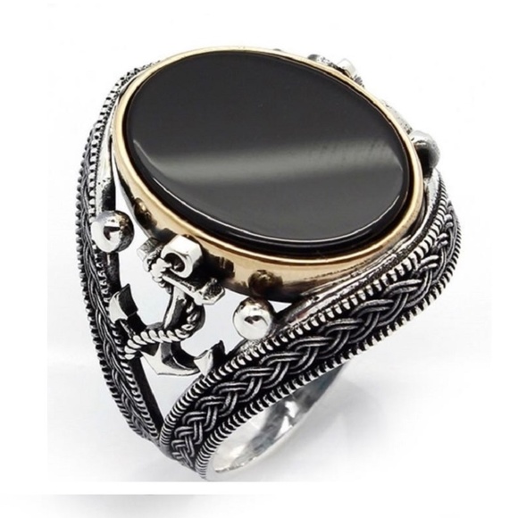 Sky Jewelers Other - 925 Sterling Silver Onyx Stone Men's Ring